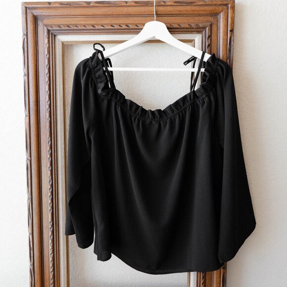 Wrangler Women’s Size Large Black Off Shoulder Peasant Top Long Sleeve Boho - Picture 1 of 6